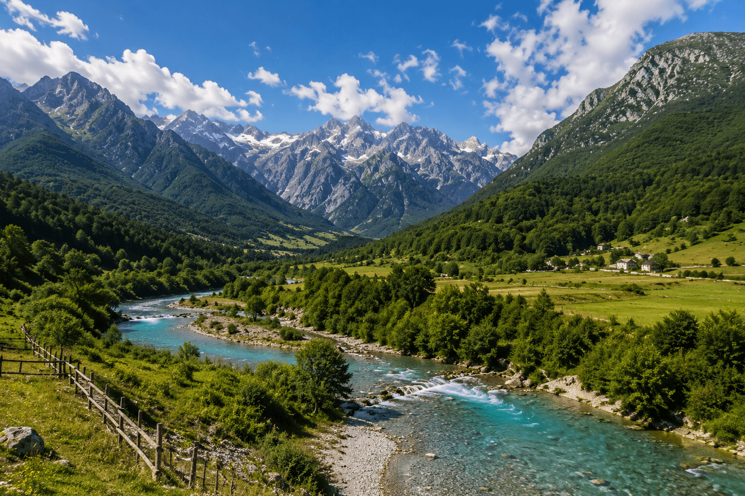 Albanian mountains and river landscape